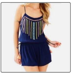Lilly Pulitzer Navy Embellished Fringe Romper